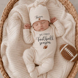 Personalized My First Football Season Baby Bodysuit & Hat Set, Soft Cotton Outfit for Newborn Milestone Photos & Fall Gifting