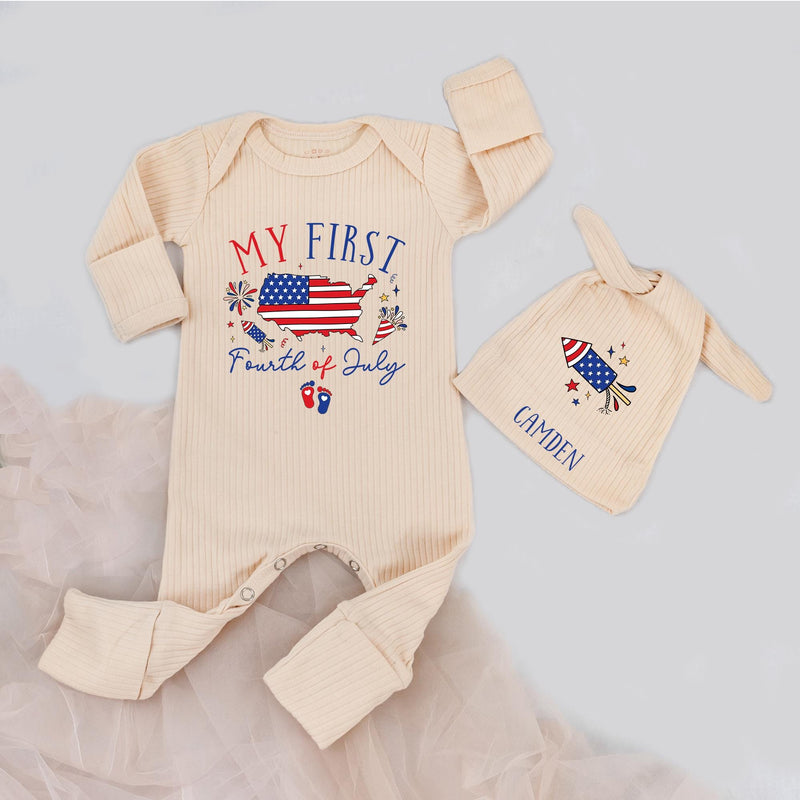 Personalized My First Fourth of July Baby Bodysuit with USA Map Design, Patriotic Infant Outfit, 1st Holiday Keepsake, Baby Shower Gift