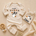 Personalized My First Halloween Baby Bodysuit, Custom Name Doodle Ghost Newborn
