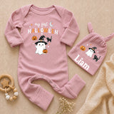 Personalized My First Halloween Baby Bodysuit, Custom Name Doodle Ghost Newborn