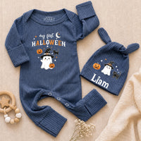 Personalized My First Halloween Baby Bodysuit, Custom Name Doodle Ghost Newborn