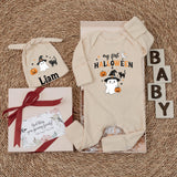Personalized My First Halloween Baby Bodysuit, Custom Name Doodle Ghost Newborn