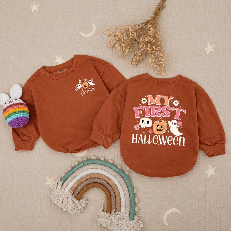 Personalized My First Halloween Baby Romper with Pumpkin Ghost Design Infant Fall Outfit Soft Cotton Toddler Costume Festive Celebration