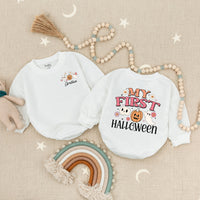 Personalized My First Halloween Baby Romper with Pumpkin Ghost Design Infant Fall Outfit Soft Cotton Toddler Costume Festive Celebration