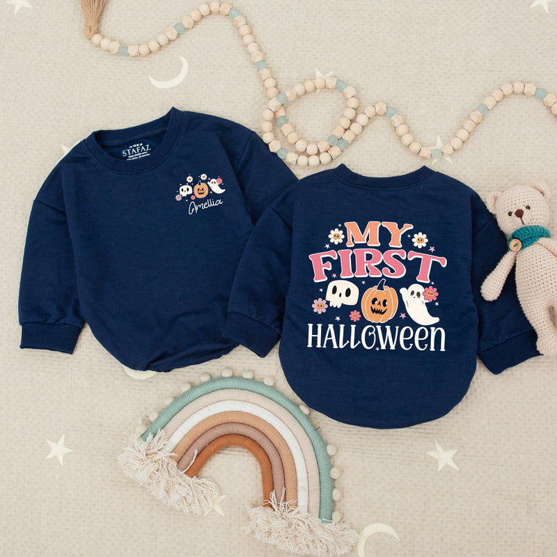 Personalized My First Halloween Baby Romper with Pumpkin Ghost Design Infant Fall Outfit Soft Cotton Toddler Costume Festive Celebration