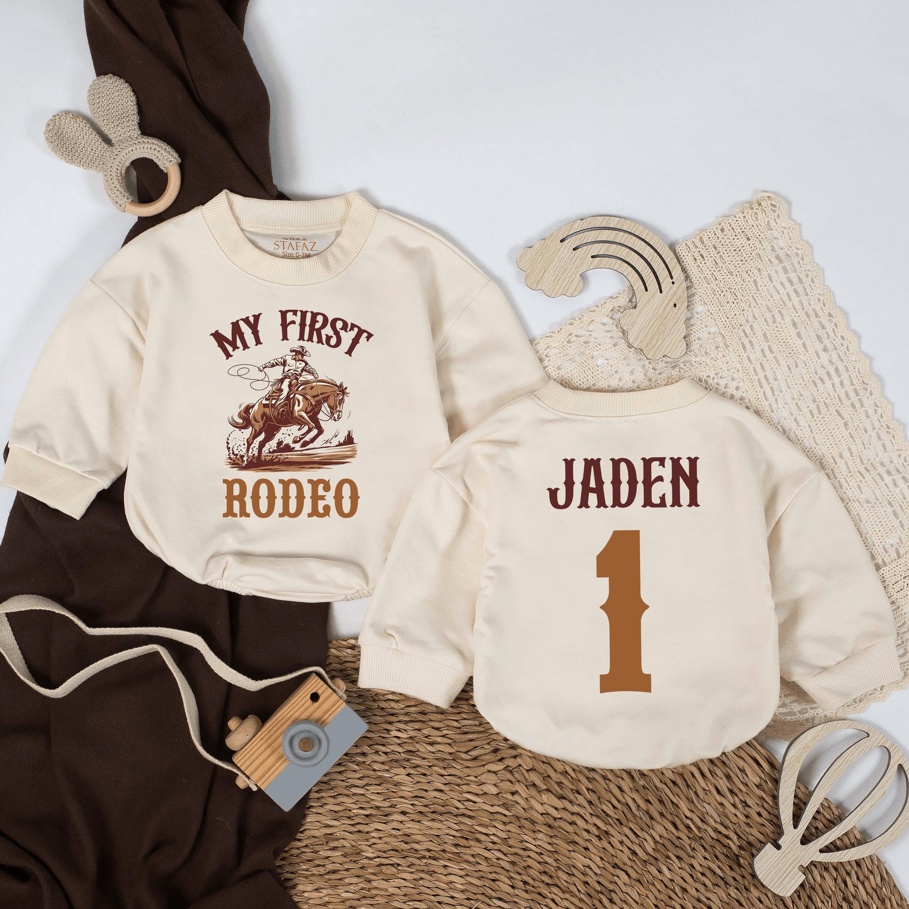 Personalized My First Rodeo Baby Romper with Cowboy Design 1st Birthday Outfit Custom Name Western Infant Clothes Gift Idea