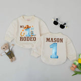 Personalized My First Rodeo Baby Romper with Cowboy Hat and Boot 1st Birthday Outfit Western Style Bodysuit for Boys Custom Name Gift
