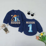 Personalized My First Rodeo Baby Romper with Cowboy Hat and Boot 1st Birthday Outfit Western Style Bodysuit for Boys Custom Name Gift