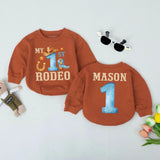 Personalized My First Rodeo Baby Romper with Cowboy Hat and Boot 1st Birthday Outfit Western Style Bodysuit for Boys Custom Name Gift