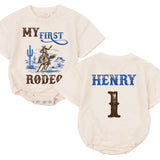 Personalized My First Rodeo Baby Romper for First Birthday Boy Western Theme Soft Cotton Seasonally Perfect