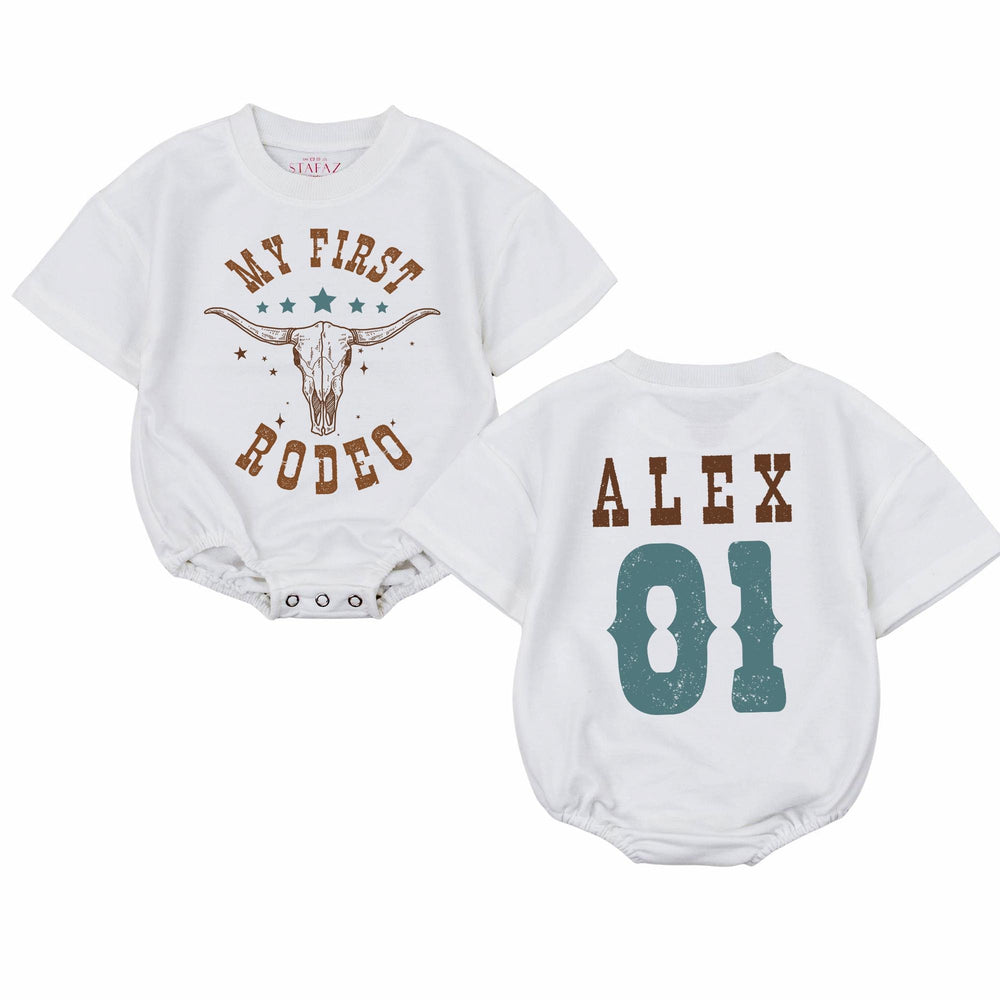 Personalized My First Rodeo Baby Romper with Name and Number Western Cowboy 1st Birthday Outfit Soft Cotton Toddler Party Clothes Gift