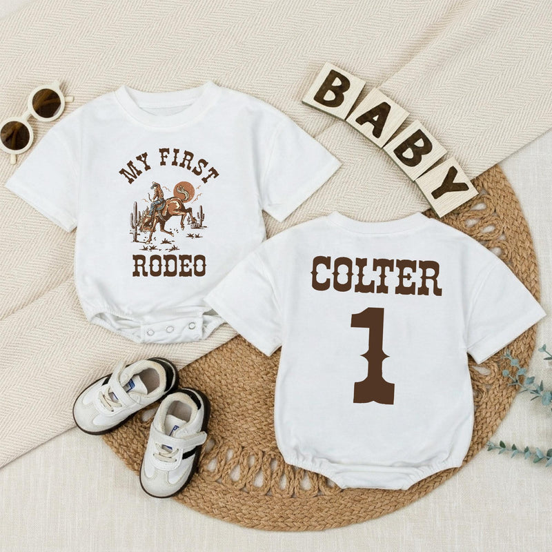 Personalized My First Rodeo Bubble Romper Cowboy Birthday Outfit for Baby Boy Western Cake Smash Soft Cotton Custom Gift 1st Birthday