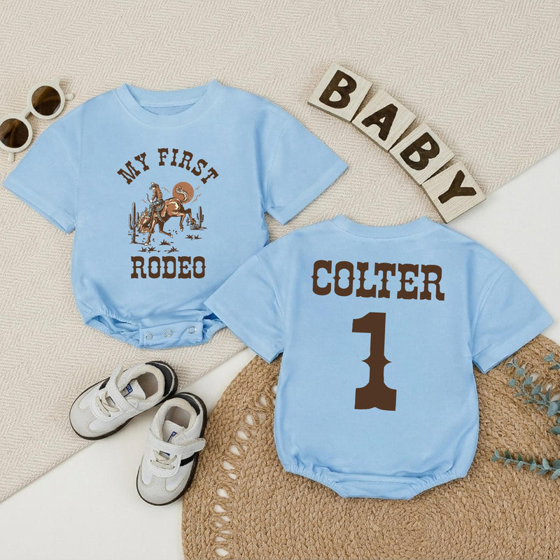 Personalized My First Rodeo Bubble Romper Cowboy Birthday Outfit for Baby Boy Western Cake Smash Soft Cotton Custom Gift 1st Birthday