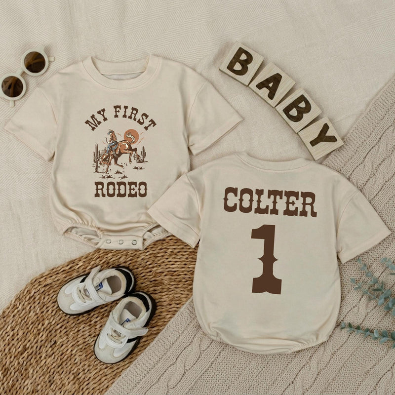 Personalized My First Rodeo Bubble Romper Cowboy Birthday Outfit for Baby Boy Western Cake Smash Soft Cotton Custom Gift 1st Birthday