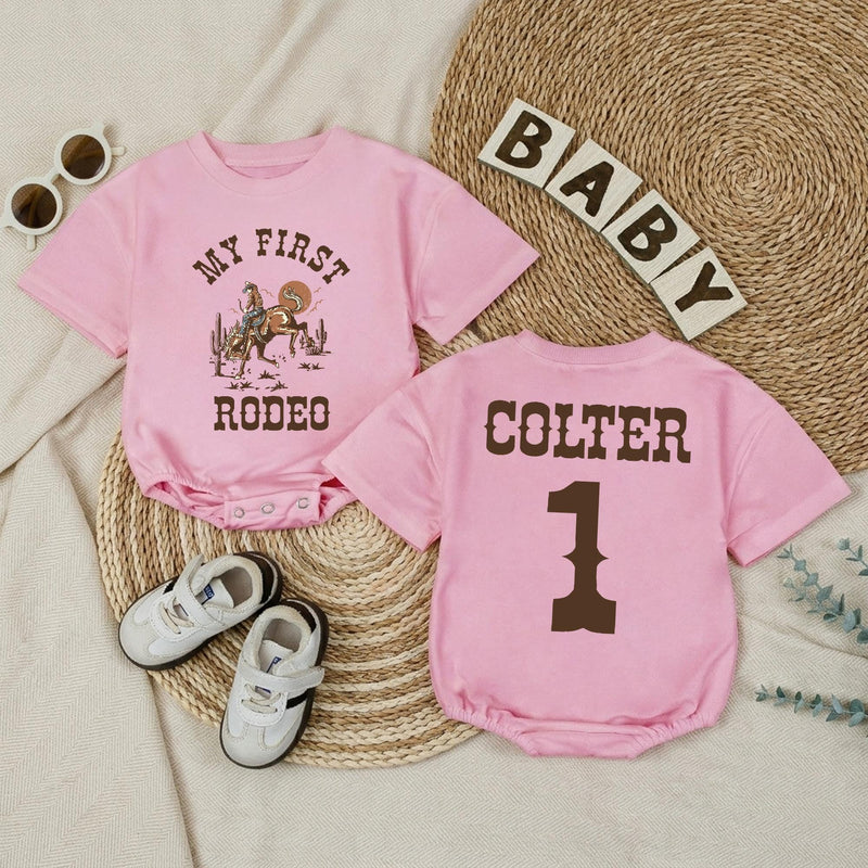 Personalized My First Rodeo Bubble Romper Cowboy Birthday Outfit for Baby Boy Western Cake Smash Soft Cotton Custom Gift 1st Birthday