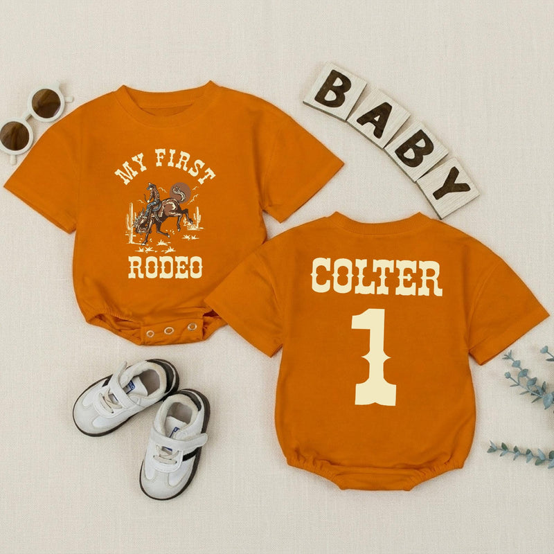 Personalized My First Rodeo Bubble Romper Cowboy Birthday Outfit for Baby Boy Western Cake Smash Soft Cotton Custom Gift 1st Birthday