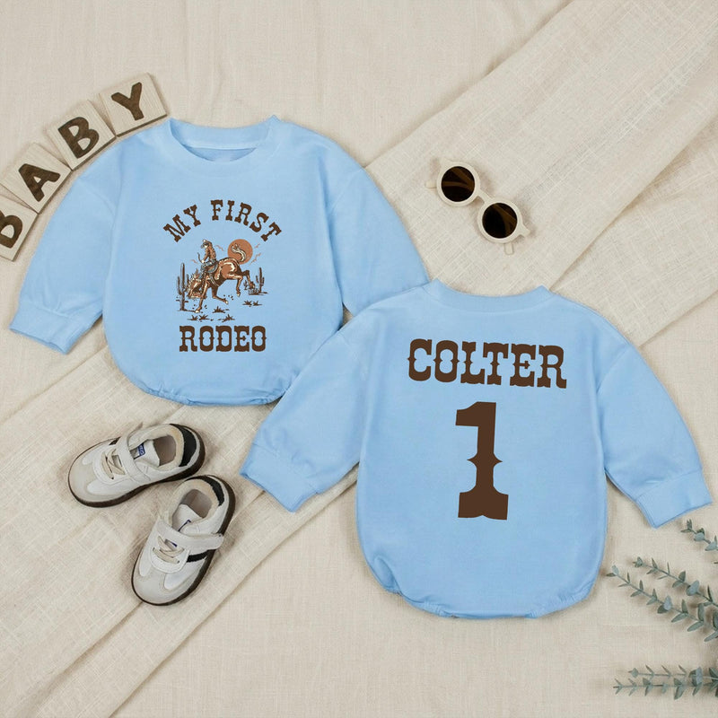 Personalized My First Rodeo Bubble Romper Cowboy Birthday Outfit for Baby Boy Western Cake Smash Soft Cotton Custom Gift 1st Birthday