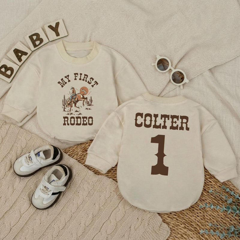 Personalized My First Rodeo Bubble Romper Cowboy Birthday Outfit for Baby Boy Western Cake Smash Soft Cotton Custom Gift 1st Birthday