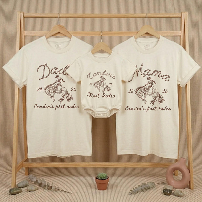 Personalized My First Rodeo Family Shirts with Cowboy Design, Custom 1st Birthday Outfits for Baby, Toddler, Mama, Dad, Cake Smash Gift