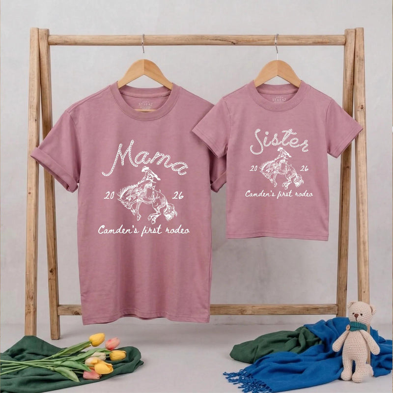 Personalized My First Rodeo Family Shirts with Cowboy Design, Custom 1st Birthday Outfits for Baby, Toddler, Mama, Dad, Cake Smash Gift