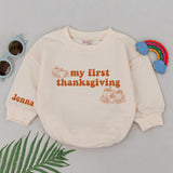 Personalized My First Thanksgiving Baby Romper with Pumpkins Cozy Autumn Outfit Custom Name Jenna Soft Cotton Fall Shower Gift