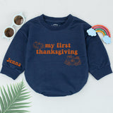 Personalized My First Thanksgiving Baby Romper with Pumpkins Cozy Autumn Outfit Custom Name Jenna Soft Cotton Fall Shower Gift
