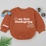 Personalized My First Thanksgiving Baby Romper with Pumpkins Cozy Autumn Outfit Custom Name Jenna Soft Cotton Fall Shower Gift