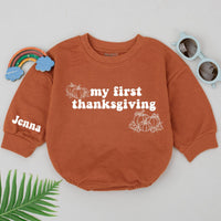 Personalized My First Thanksgiving Baby Romper with Pumpkins Cozy Autumn Outfit Custom Name Jenna Soft Cotton Fall Shower Gift