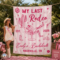 Personalized My Last Rodeo Bachelorette Banner with Pink Cowgirl Design Custom Party Backdrop for Nashville Bride Tribe Decorations