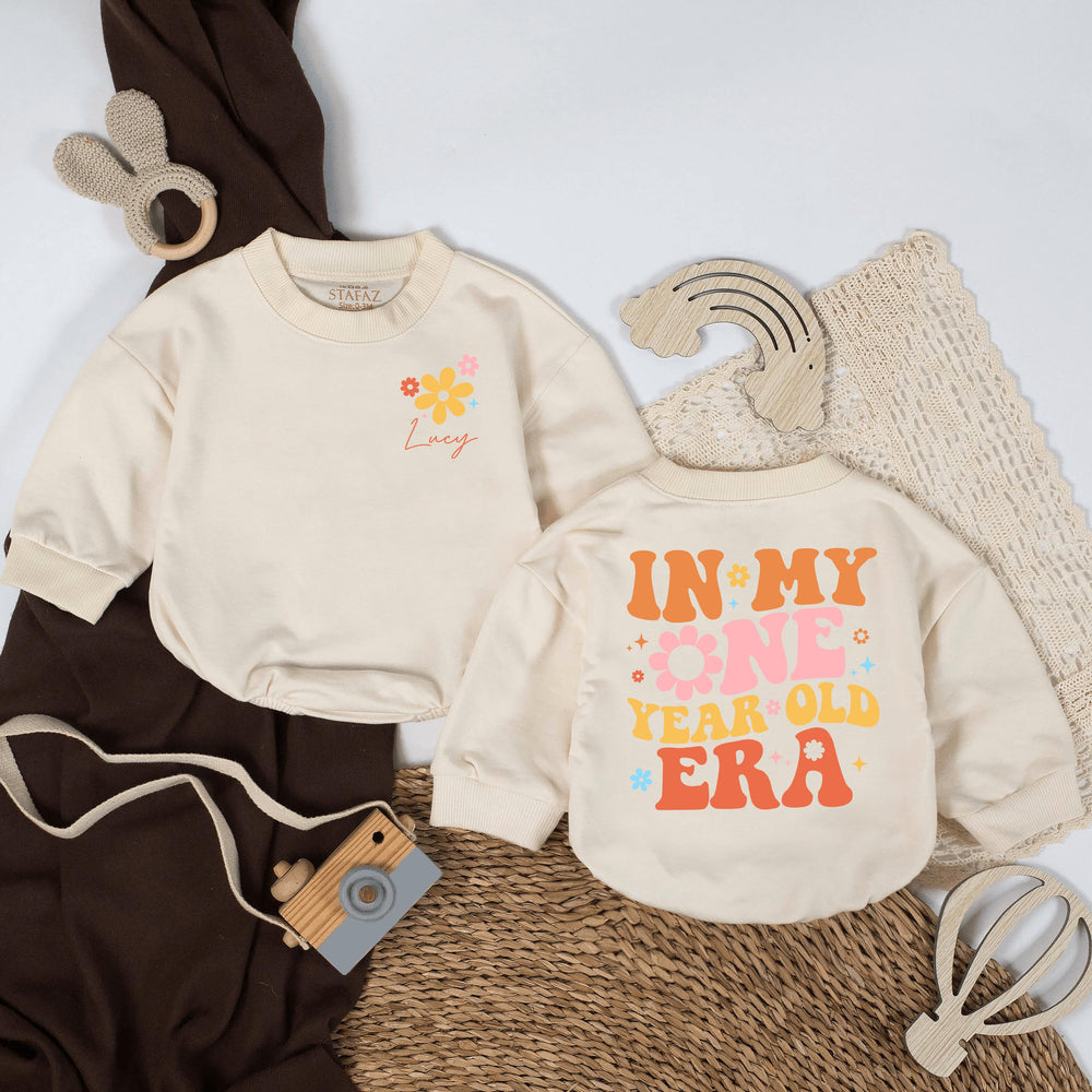 Personalized In My One Year Old Era Romper for Baby Girls First Birthday Outfit Retro Baby Bodysuit Soft Cotton Gift for Party Celebration