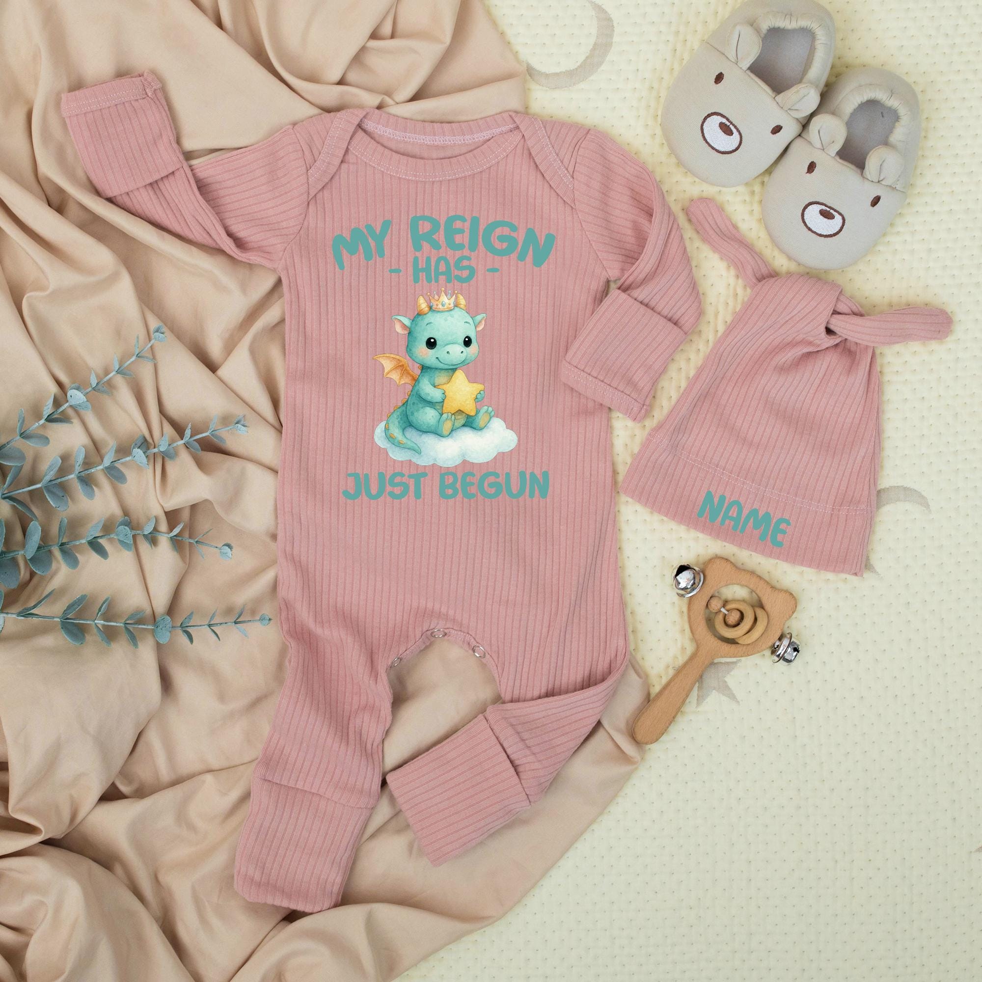 Personalized My Reign Has Just Begun Baby Bodysuit with Teal Dragon Design Custom Newborn Outfit Soft Cotton Baby Shower Gift Idea