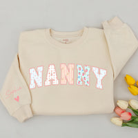 Personalized Nanny and Baby Matching Sweatshirt & Romper Set with Floral Lettering, Soft Cotton, Perfect for Gifting & Special Occasions