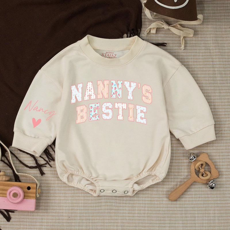 Personalized Nanny and Baby Matching Sweatshirt & Romper Set with Floral Lettering, Soft Cotton, Perfect for Gifting & Special Occasions