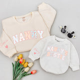 Personalized Nanny and Baby Matching Sweatshirt & Romper Set with Floral Lettering, Soft Cotton, Perfect for Gifting & Special Occasions