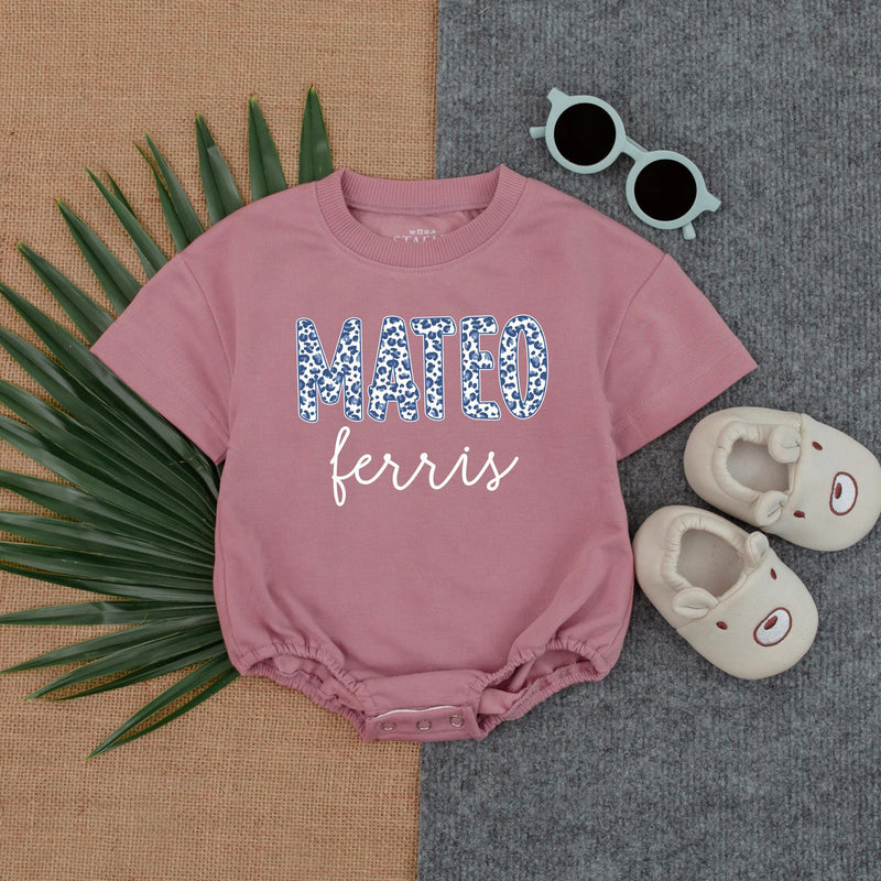 Personalized Navy Leopard Print Romper Mateo Ferris Baby Boy Outfit Soft Cotton Wild Animal Gift Custom Name Safari Style