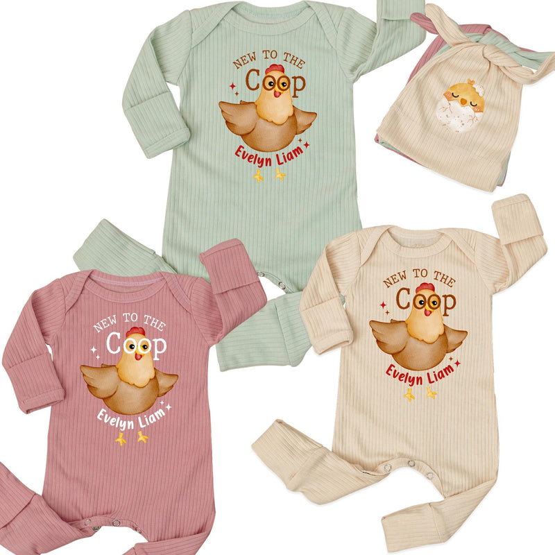 Personalized New to the Coop Baby Romper with Cute Chicken Design, Soft Cotton Farm Animal Bodysuit, Baby Shower Gift, Newborn Coming Home Outfit