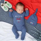 Personalized New to the Crew Baby Bodysuit and Hat Set with Name Josh Minimalist Red and White Design Infant Shower Gift Newborn Outfit