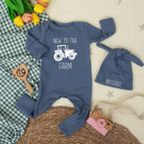 Personalized New to the Farm Baby Bodysuit with Tractor Design, Custom Name Hat, Soft Cotton Newborn Outfit, Farm Baby Shower Gift