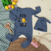 Personalized New To The Hive Baby Bodysuit and Hat Set, Cute Bee Artwork, Soft Cotton Newborn Outfit, Ideal Baby Shower Gift