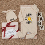 Personalized New To The Hive Baby Bodysuit and Hat Set, Cute Bee Artwork, Soft Cotton Newborn Outfit, Ideal Baby Shower Gift