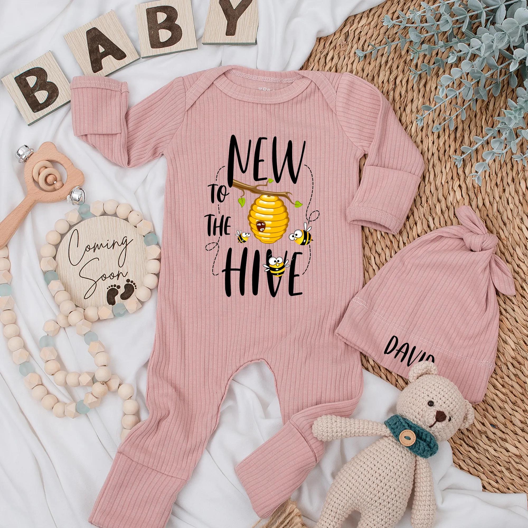 Personalized New to the Hive Baby Bodysuit Soft Cotton Bee Design Newborn Outfit Custom Gift Idea for Baby Shower or Coming Home