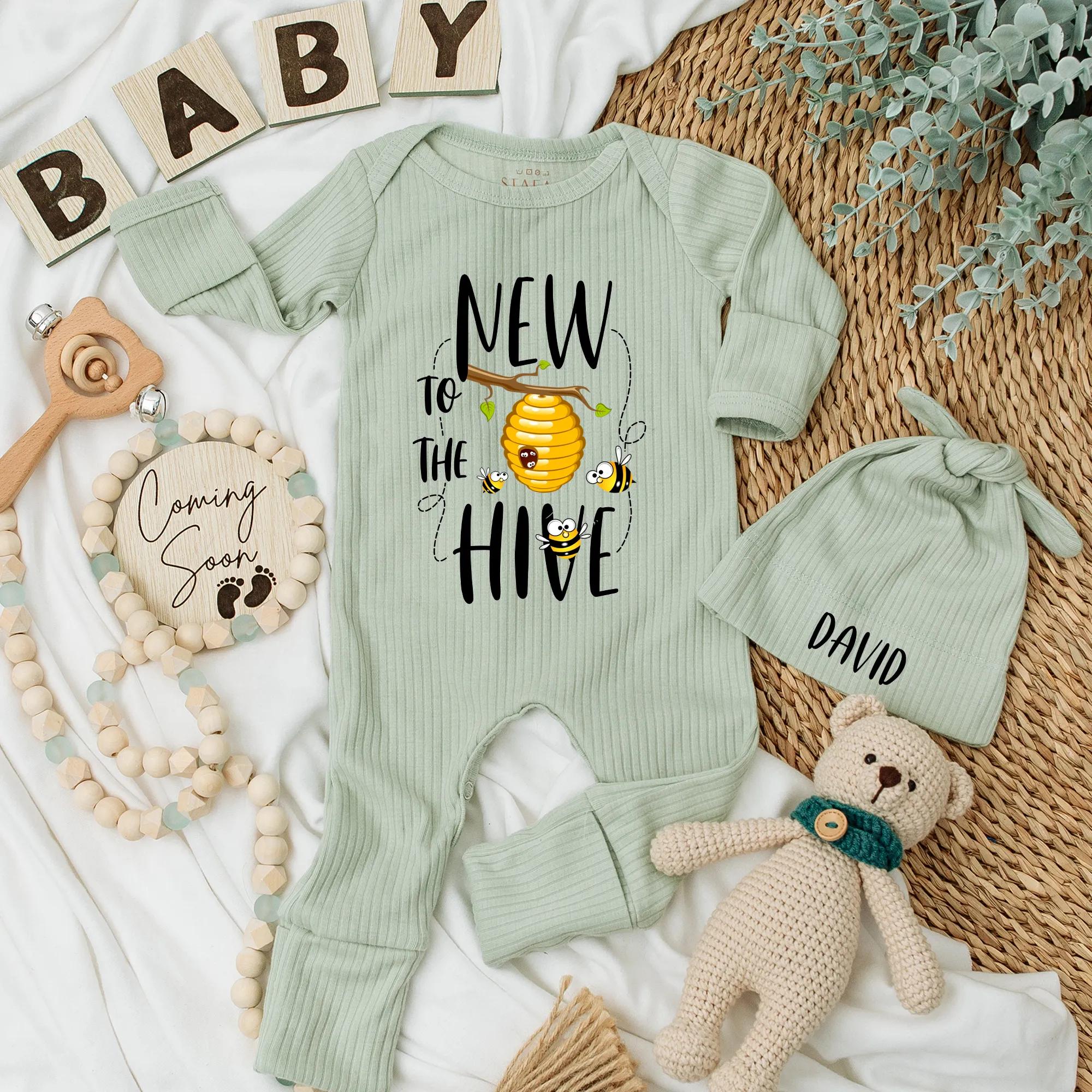 Personalized New to the Hive Baby Bodysuit Soft Cotton Bee Design Newborn Outfit Custom Gift Idea for Baby Shower or Coming Home