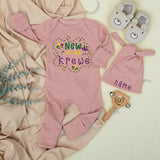 Personalized New To The Krewe Baby Bodysuit with Mardi Gras Beads and Mask Design Cute Newborn Outfit Perfect Baby Shower Gift