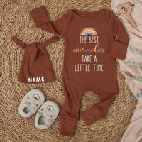 Personalized Newborn Baby Outfit with Rainbow and Name Hat Sweet Pastel Design, The Best Miracles Take a Little Time Gift Romper