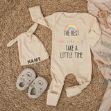 Personalized Newborn Baby Outfit with Rainbow and Name Hat Sweet Pastel Design, The Best Miracles Take a Little Time Gift Romper
