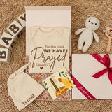 Personalized Newborn Gift Box with For This Child We Have Prayed Bodysuit, Neutral IVF Baby Outfit, Custom Name Hat, Sentimental Keepsake