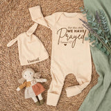 Personalized Newborn Gift Box with For This Child We Have Prayed Bodysuit, Neutral IVF Baby Outfit, Custom Name Hat, Sentimental Keepsake
