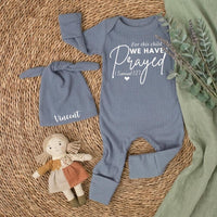 Personalized Newborn Gift Box with For This Child We Have Prayed Bodysuit, Neutral IVF Baby Outfit, Custom Name Hat, Sentimental Keepsake
