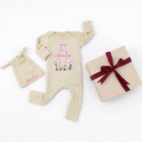 Personalized Newborn Girl Golf Baby Bodysuit with Floral Monogram A and Pink Bow Custom Name Outfit Perfect Coming Home Gift
