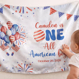 Personalized One All American Boy Birthday Romper and Silk Banner Set, Red White Blue Party Outfit for Baby Boy 4th of July Celebration